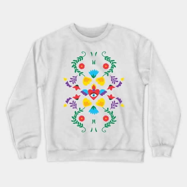 Mexican Otomi Embroidery Folk Art Sacred Heart Crewneck Sweatshirt by Inogitna Designs